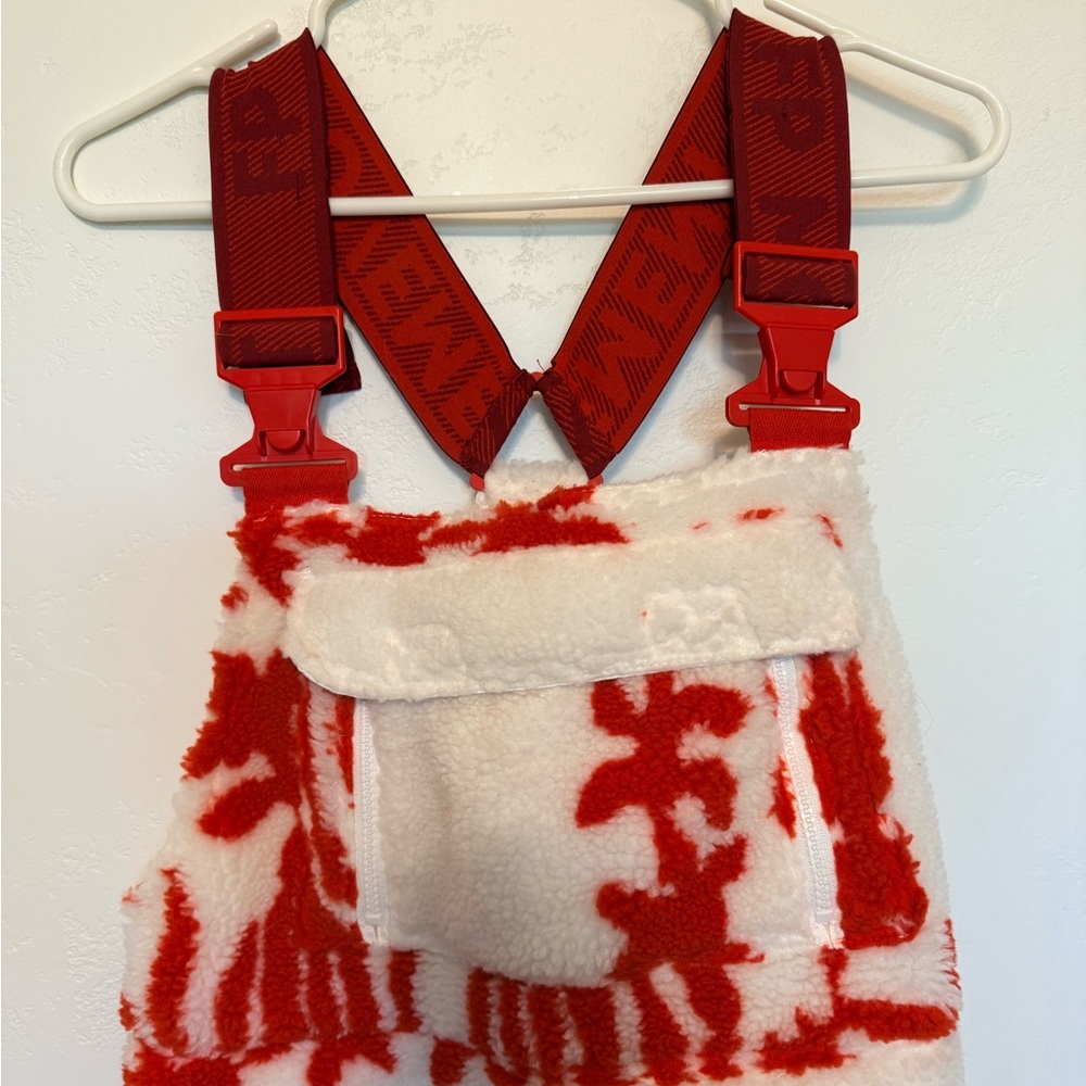 Free People Cozy Red & White Fleece Overalls Snow Pants - Picture 3 of 15